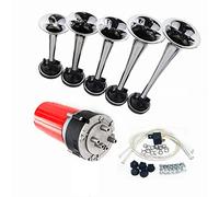 YIYIDA Klaxon de Voiture à Air à Cinq Tubes 160db - Trompette Dixie 12V Avec Haut-Parleur de Pompe à Air Rouge pour Camion, Navire, Bateau, SUV