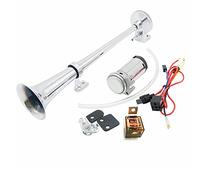 YIYIDA klaxon de voiture Air Horn 150dB Klaxon à air comprimé Voiture Argent 45cm Haut-Parleur Chrome Zinc Simple Trompette Camion Klaxon avec Compresseur Air Klaxon pour 24V Camion Train Moto ect