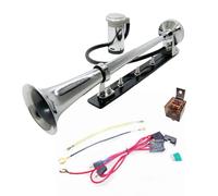 YIYIDA Klaxon de voiture Car Horn corne d'installation réglable Klaxon d'alarme Trompette d'air Corne de bateau argent Chrome zinc Corne d'air avec pompe à air pour 24V camion bateau etc