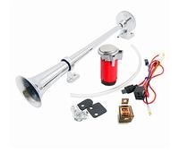 YIYIDA klaxon de voiture Car Horn Klaxon d'air 150DB Corne à air 45cm haut-parleur de voiture Chrome Zinc trompette simple rouge avec pompe à air klaxon de camion pour 24V Car voiture Train bateau