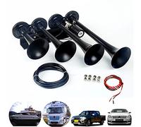 YIYIDA Klaxon de voiture Klaxon électrique Car Horn 160DB Klaxon étanche Haut-parleur Chrome Zinc Klaxon de bateau quatre tubes noir 12V Klaxon de camion Klaxon à air pour 12V train bateau camion etc
