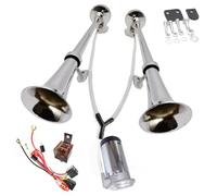 YIYIDA Klaxon de voiture Trompette d'air navire klaxon 24V Car Horn Corne de voiture Haut - parleurs Silver chrome zinc Double tube Trompette de camion Air Horn pour 24V voiture Yacht camion etc