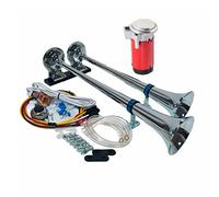 YIYIDA Klaxon électrique pour voiture Klaxon d'air de voiture Trompette de camion 175db Klaxon de voiture Car Horn zinc chromé argenté Double tube avec pompe à air rouge pour 12v voiture yacht etc