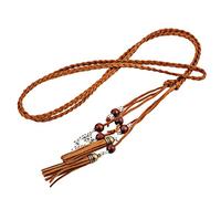 YiyiLai Ceinture Cordon Femme Faux Cuir Minceur Tressée avec Perles Franges Mode Brun