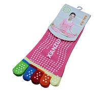 YiyiLai Chaussettes de Sport Yoga Femme Coton Mélangé Orteil Complet Doigts de Pied Antidérapante Multicolore Rose Rouge