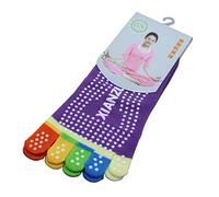 YiyiLai Chaussettes de Sport Yoga Femme Coton Mélangé Orteil Complet Doigts de Pied Antidérapante Multicolore Violet Foncé