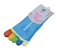 YiyiLai Chaussettes de Sport Yoga Femme Coton Mélangé Orteil Complet Doigts de Pied Antidérapante Multicolore Bleu