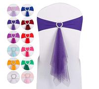 YiyiLai Housse de Chaise Organdi Franges Nœud Mariage Soirée Violet Foncé-1pc