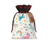 Yiyilong Sac cadeau de Noël en lin avec cordon de serrage imprimé licorne rose, sacs cadeaux de Noël pour cadeaux de fête de Noël.