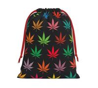 Yiyilong Sac cadeau de Noël en velours ultra doux avec cordon de serrage et imprimé feuilles de cannabis colorées, sacs cadeaux polyvalents.