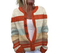 YIzdegg Cardigan en laine pour femme - Oversize - Avec boutons - Impression multicolore - Veste douillette - Hiver - Pull de Noël Y2k - Cardigan épais - Cardigan chaud, Orange, 3XL