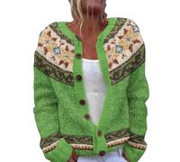 YIzdegg Cardigan pour femme à rayures multicolores - Pull de Noël épais en tricot col en V - Cardigan de Noël avec boutons - Veste d'hiver pour femme - Grosse maille - Imprimé floral - Manteau