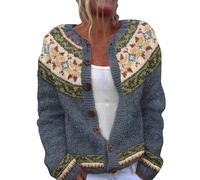 YIzdegg Cardigan pour femme à rayures multicolores - Pull de Noël épais en tricot col en V - Cardigan de Noël avec boutons - Veste d'hiver pour femme - Grosse maille - Imprimé floral - Manteau