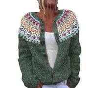 YIzdegg Cardigan pour femme à rayures multicolores - Pull enveloppant de Noël - Pull épais en tricot col en V - Cardigan de Noël avec boutons - Veste d'hiver pour femme - Grosse maille - Imprimé