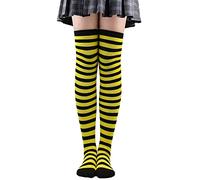 YIzdegg Chaussettes en laine pour femme - Bas de cuisse rayés pour Halloween - Jambières - Bas autofixants - Noir - Sans dentelle, jaune, taille unique