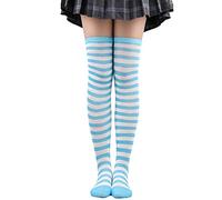 YIzdegg Chaussettes en laine pour femme - Bas de cuisse rayés pour Halloween - Jambières - Bas autofixants - Noir - Sans dentelle, bleu, taille unique