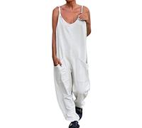 YIzdegg Combinaison baggy pour femme - Jambes larges - Salopette avec grandes poches - Douce et respirante - Col en V - Sans manches - Une pièce classique et élégante - Salopette à lanières, Blanc., M