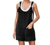 YIzdegg Combinaison d'été pour femme - Col en U - Sans manches - Salopette large - Sans manches - Bretelles réglables - Pantalon à bretelles solide - Vintage, Noir , M