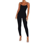 YIzdegg Combinaison moulante sexy sans manches pour femme - Débardeur d'été - Combinaison une pièce - Bretelles spaghetti - Extensible - Fitness - Entraînement - Sport, Noir , M
