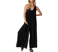 YIzdegg Combinaison pour femme sans manches, col en V, pantalon ample avec poches, combinaison décontractée, combinaison sexy, légère, séchage rapide, pour le jogging, l'extérieur, la plage, Noir , M