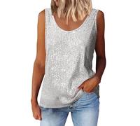 YIzdegg Femmes Été Mode Sequin Hauts Col Sequin Sans Manches Débardeurs Hauts Blouses Chemise Fitness, argenté, XL