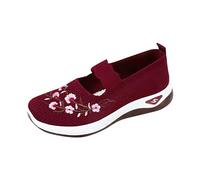 YIzdegg Orthopädische Schuhe Mit Blumen - Atmungsaktive Sportschuhe Weiche Bequem Turnschuhe Vermascht Schnell Orthopädische Schuhe Leichte Rutschfeste Mesh Memory Schaum Freizeitschuhe, rouge, 39 EU