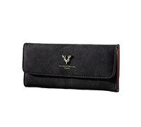 YIzdegg Portefeuille pour homme - Grand passeport - Couleur unie - Décoration - Hasp - Plusieurs compartiments pour cartes - Pochette multifonction, Noir , Taille unique