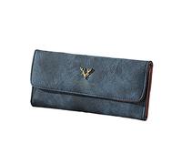 YIzdegg Portefeuille pour homme - Grand passeport - Couleur unie - Décoration - Hasp - Plusieurs compartiments pour cartes - Pochette multifonction, bleu, Taille unique