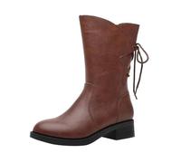 YIzdegg Printemps et automne hiver plus velours épais côté fermeture éclair arrière cravate tout talon moyen semelle souple plus velours bottes en coton mi-mollet bottes homme 46, marron, 41 EU
