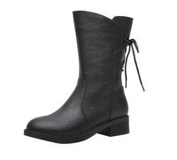 YIzdegg Printemps et automne hiver plus velours épais côté fermeture éclair arrière cravate tout talon moyen semelle souple plus velours bottes en coton mi-mollet bottes homme 46, Noir , 42 EU