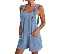 YIzdegg Salopette d'été courte pour femme - Sans manches - Pantalon à bretelles - Jambes larges - Avec poche - Décontractée - Combinaison ample pour femme - Réglable - Combinaison confortable, bleu, M