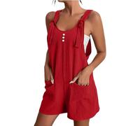 YIzdegg Salopette d'été courte pour femme - Sans manches - Pantalon à bretelles - Jambes larges - Avec poche - Décontractée - Combinaison ample pour femme - Réglable - Combinaison confortable, rouge