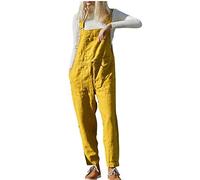 YIzdegg Salopette d'été pour femme avec poches, pantalon à bretelles, élégante, couleur unie, sans manches, décontractée, ample, jambe large, classique, douce et respirante, jaune, M
