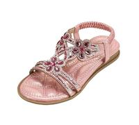 YIzdegg Sandales pour enfants et filles - Chaussures de plage - Chaussures de princesse - Chaussures plates à paillettes - Style bohème - Sandales d'été confortables avec strass - Antidérapantes
