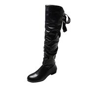 YIzdegg Tie Fashion Femme Solid Bow Plissé Boots Back Heel Thick Boots Color Femme Chaussures de Porte Étagère, Noir , 42 EU