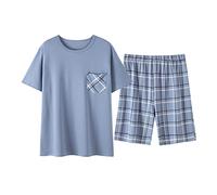 Yizelli Ensemble de Pyjama en Coton pour Homme Décontracté à Manches Courtes Haut et Short Pantalon Vêtements de Détente D'été (L)