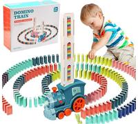 Yizemay Jouet de Train Domino, Train électrique Domino avec 120 Pièces Domino Blocks Construction de modèles Cadeau Jouet éducatif pour Filles et Garçons 3 Ans et Plus (120pcs)