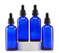 YIZHAO Flacon Compte Gouttes 100ml, Bleu Flacon Huile Essentielle Vide avec Pipette Verre, pour Huile Essentielle, Aromathérapie, Laboratoire, Massage, Cosmétique, Voyage - 4 Pcs