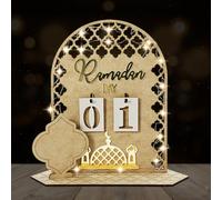 Yizhet Calendrier de l'Avent du Ramadan en Bois avec Guirlande LED - Décoration DIY pour Ramadan & Eid Mubarak - Compte à Rebours pour Enfants et Famille