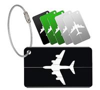 Yizhet Étiquette Bagage 6 Pièces en Alliage d'Aluminium avec Cordes en Acier Inoxydable et Carte PVC Étanche, Pour Valise, Avion, Voyage (Noir, Argent, Vert)