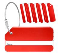 Yizhet Étiquette Bagage 6 x Etiquette Valise en Alliage d'aluminium avec Cordes en Acier Inoxydable et Porte-nom pour Prévenir la Perte des Sacs et Valises (Rouge)