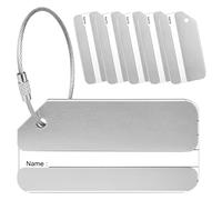 Yizhet Étiquette Bagage 6 x Etiquette Valise en Alliage d'aluminium avec Cordes en Acier Inoxydable et Porte-nom pour Prévenir la Perte des Sacs et Valises (Argent)