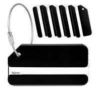 Yizhet Étiquette Bagage 6 x Etiquette Valise en Alliage d'aluminium avec Cordes en Acier Inoxydable et Porte-nom pour Prévenir la Perte des Sacs et Valises (Noir)