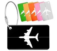 Yizhet Étiquette Bagage Avion, 6 x Etiquette Valise en Alliage d'aluminium avec Cordes en Acier Inoxydable et Porte-nom pour Prévenir la Perte des Sacs et Valises, Étiquette de Voyage pour Valise
