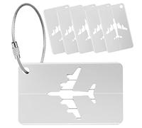 Yizhet Étiquette Bagage Avion 6x Etiquette Valise en Alliage d'aluminium avec Cordes en Acier Inoxydable et Porte-nom pour Prévenir la Perte des Sacs et Valises,Étiquette de Voyage pour Valise(Argent)