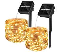 Yizhet Guirlande Solaire Exterieur, 10M 100LED Guirlande Guinguette Solaire Exterieure Étanche 8 Modes Étanche Fil de Cuivre Décoration pour Maison,Jardin,Terrasse,Fête, Party (2 Pack, Blanc Chaud)