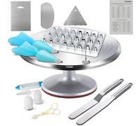 Yizish Plateau Tournant pour Gâteau en Alliage d'Aluminium & Poches à Douille et Embouts, Kits de Décoration de Gâteau Rotatifs avec Spatules et Racloirs en Acier Inoxydable pour la Cuisson, les