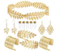 YIZITU Accessoires de costume grecs romains Toga - Déesses grecques - Serre-tête feuille - Manchettes - Boucles d'oreilles - Bijoux de mariée, a, taille unique