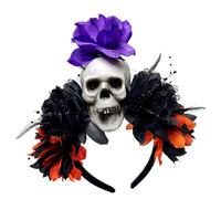 YIZITU Bandeau à cheveux confortable avec tête de mort et fleur - Accessoire de costume d'Halloween - Décoration de tête pour femme