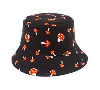 YIZITU Chapeau bob réversible unisexe pour tenue décontractée, pare-soleil respirant pour adolescents imprimé champignon soleil respirant, Noir , Taille unique